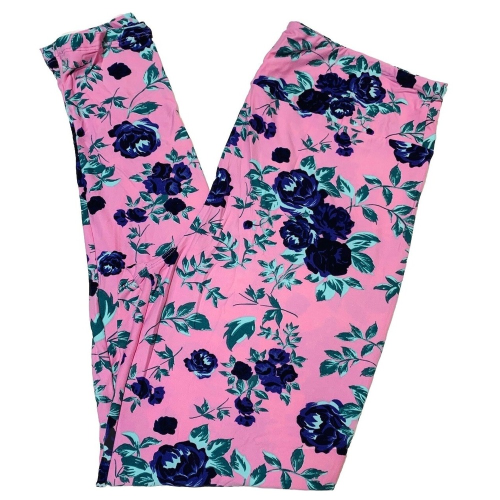 LuLaRoe‎ Womens Leggings Size TC2 Pink Purple Floral Roses Plus 18+ NWT